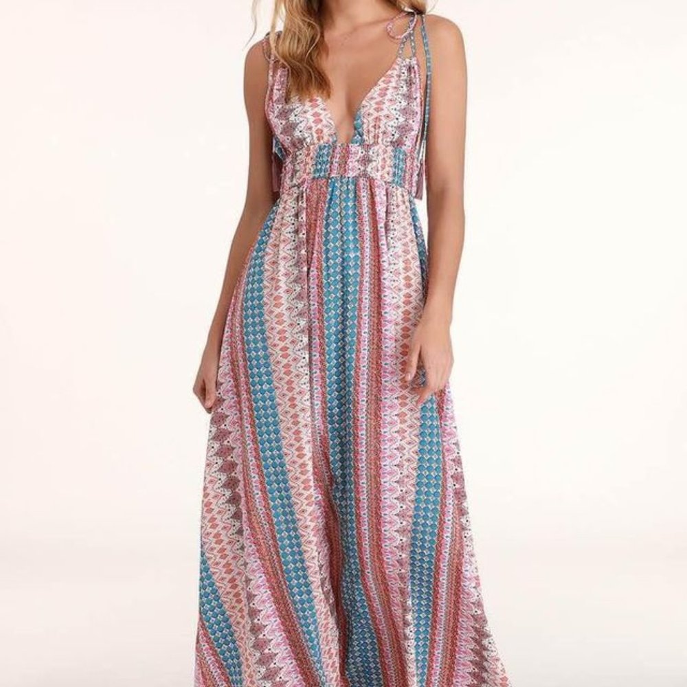 Lulu's Pretty Print Maxi Dress size Large